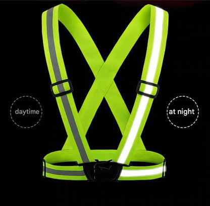 Red Adjustable Reflective Safety Vest - High Visibility Elastic Straps for Night Running, Cycling & Construction, Lightweight Polyester Reflective Harness for Adults