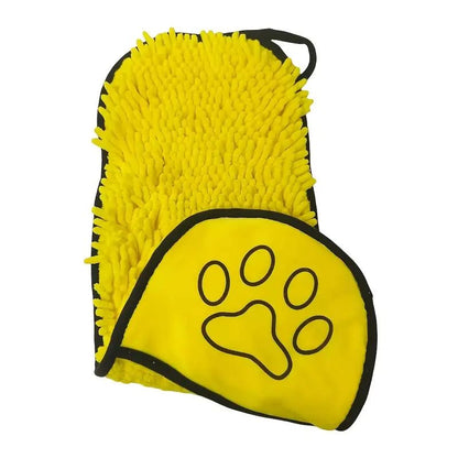 Yellow Chenille Pet Drying Towel with Dual Hand Pockets - Ultra Absorbent, Quick Dry, Soft Microfiber, Durable Stitching - for Dogs and Cats Bathing, Grooming, Travel