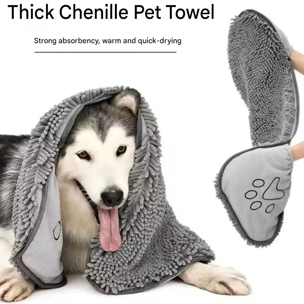 2-piece Yellow and Blue Chenille Pet Drying Towel with Dual Hand Pockets - Ultra Absorbent, Quick Dry, Soft Microfiber, Durable Stitching - for Dogs and Cats Bathing, Grooming, Travel