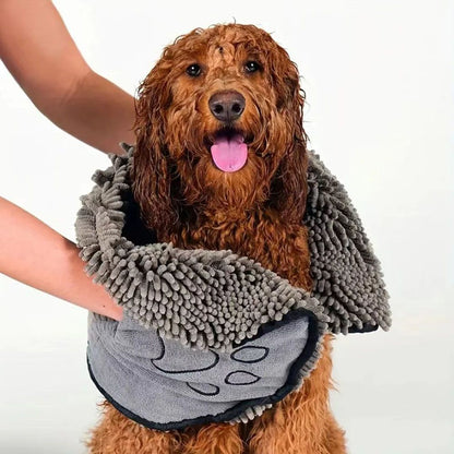 2-piece Yellow and Blue Chenille Pet Drying Towel with Dual Hand Pockets - Ultra Absorbent, Quick Dry, Soft Microfiber, Durable Stitching - for Dogs and Cats Bathing, Grooming, Travel