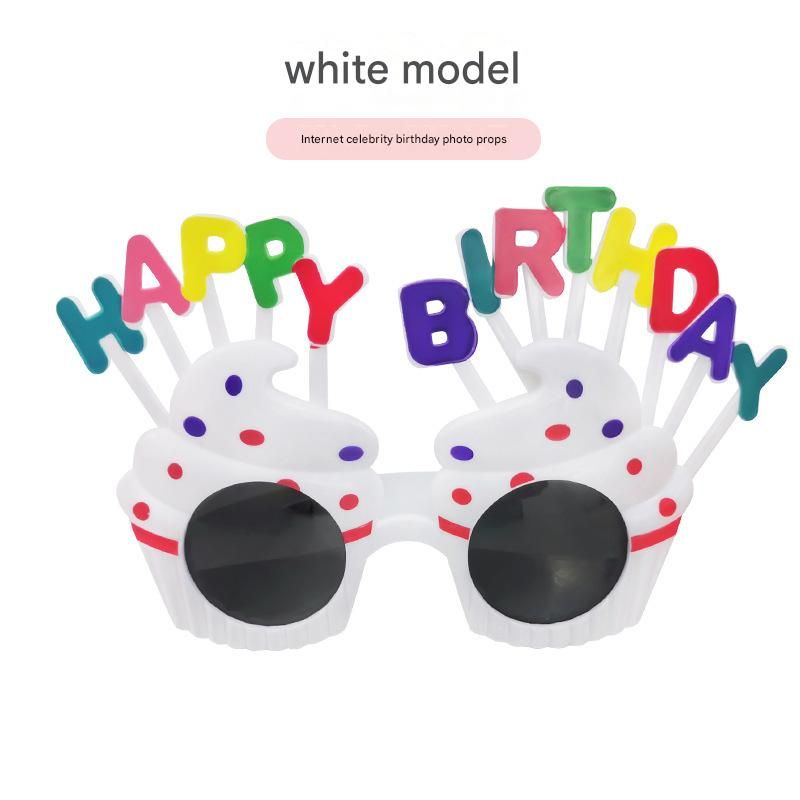 White Novelty Birthday Glasses - Fun Cake Design Party Props - Durable Plastic, Comfortable Fit, Unisex - Perfect for Birthday Celebrations and Photo Booths