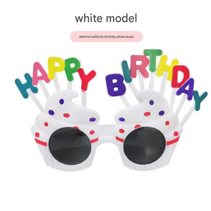 White Novelty Birthday Glasses - Fun Cake Design Party Props - Durable Plastic, Comfortable Fit, Unisex - Perfect for Birthday Celebrations and Photo Booths