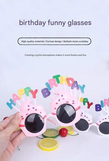 White Novelty Birthday Glasses - Fun Cake Design Party Props - Durable Plastic, Comfortable Fit, Unisex - Perfect for Birthday Celebrations and Photo Booths