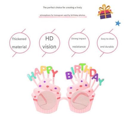 White Novelty Birthday Glasses - Fun Cake Design Party Props - Durable Plastic, Comfortable Fit, Unisex - Perfect for Birthday Celebrations and Photo Booths