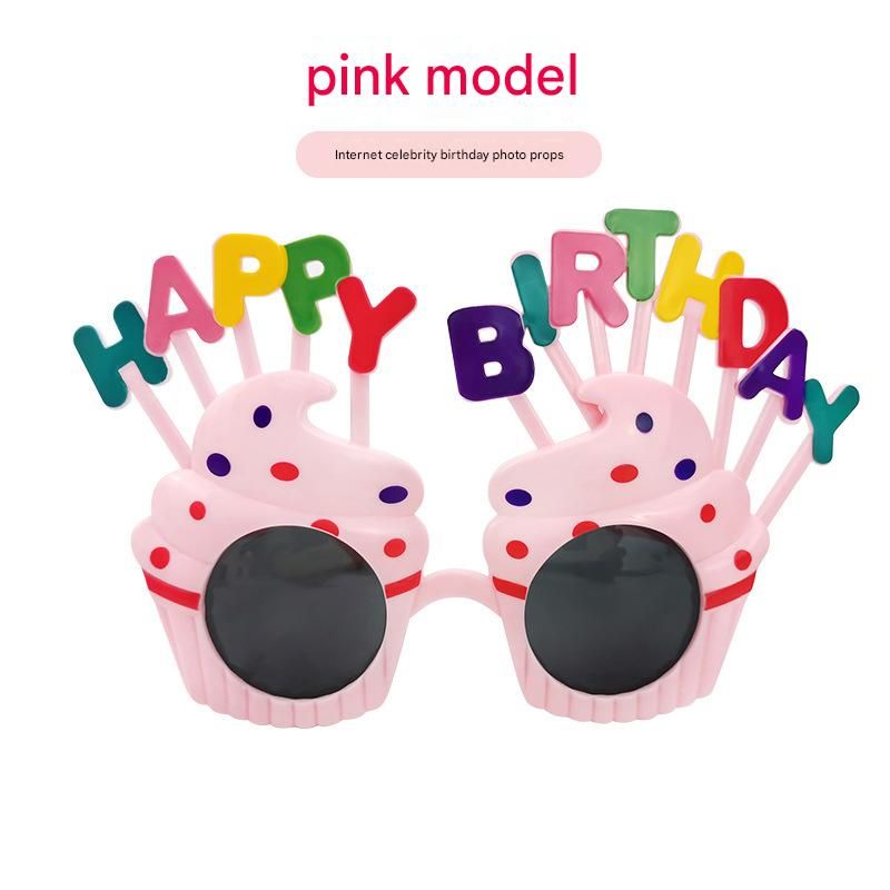 Pink Novelty Birthday Glasses - Fun Cake Design Party Props - Durable Plastic, Comfortable Fit, Unisex - Perfect for Birthday Celebrations and Photo Booths