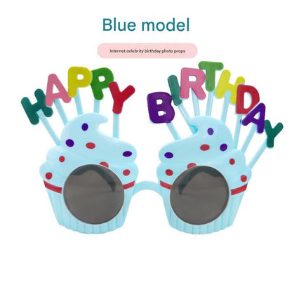 Blue Novelty Birthday Glasses - Fun Cake Design Party Props - Durable Plastic, Comfortable Fit, Unisex - Perfect for Birthday Celebrations and Photo Booths