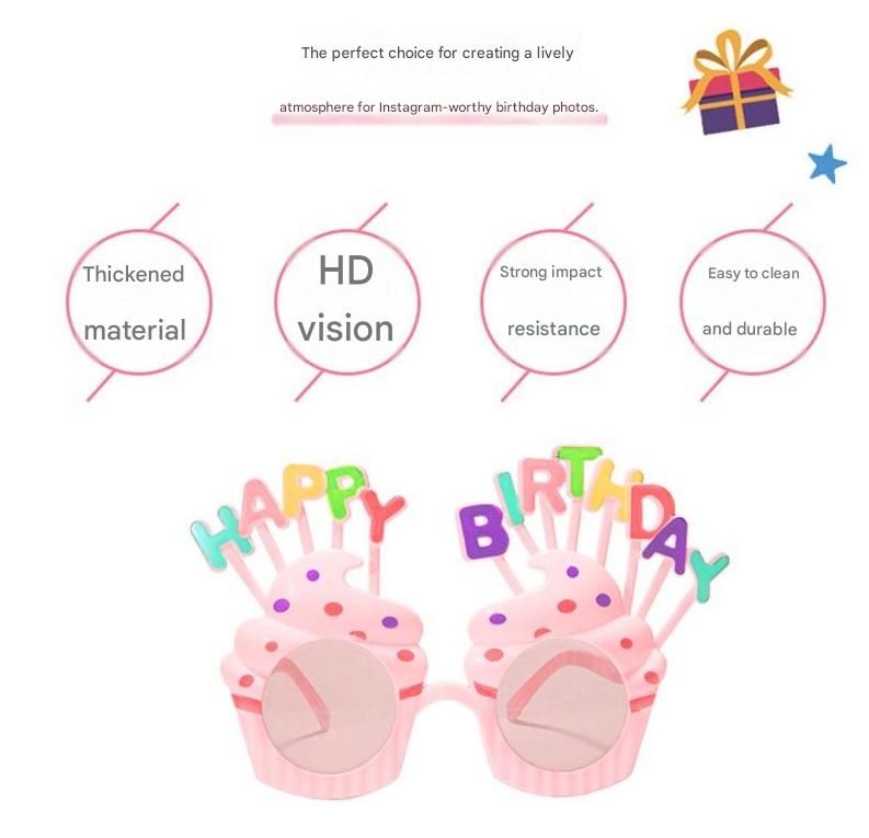 Blue Novelty Birthday Glasses - Fun Cake Design Party Props - Durable Plastic, Comfortable Fit, Unisex - Perfect for Birthday Celebrations and Photo Booths
