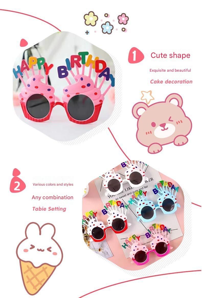 Blue Novelty Birthday Glasses - Fun Cake Design Party Props - Durable Plastic, Comfortable Fit, Unisex - Perfect for Birthday Celebrations and Photo Booths