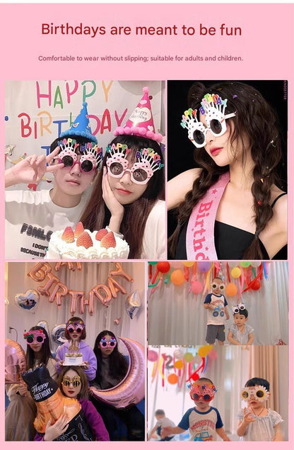 Blue Novelty Birthday Glasses - Fun Cake Design Party Props - Durable Plastic, Comfortable Fit, Unisex - Perfect for Birthday Celebrations and Photo Booths