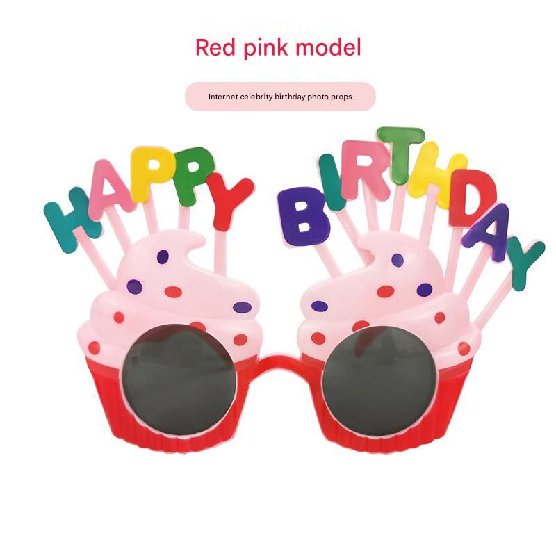 Red Pink Novelty Birthday Glasses - Fun Cake Design Party Props - Durable Plastic, Comfortable Fit, Unisex - Perfect for  Birthday Celebrations and Photo Booths
