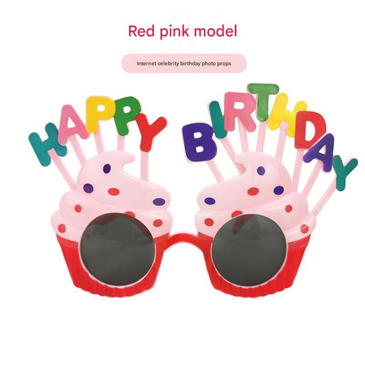 Red Pink Novelty Birthday Glasses - Fun Cake Design Party Props - Durable Plastic, Comfortable Fit, Unisex - Perfect for  Birthday Celebrations and Photo Booths