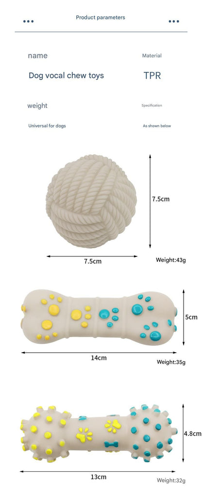 White Rope Ball Durable TPR Dog Chew Toys Set -  for Teeth Cleaning - Non-Toxic, Bite-Resistant, Easy Clean - Interactive Play for Medium to Large Dogs