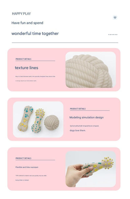 White Rope Ball Durable TPR Dog Chew Toys Set -  for Teeth Cleaning - Non-Toxic, Bite-Resistant, Easy Clean - Interactive Play for Medium to Large Dogs