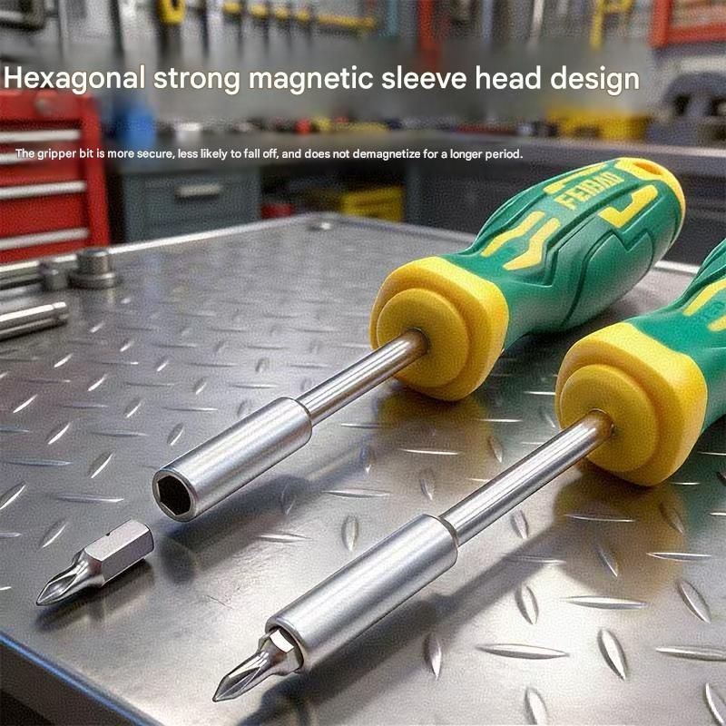 Green and Yellow 11-Piece Magnetic Screwdriver Bit Set - Chrome Vanadium Steel Bits, Ergonomic Handle, 7mm Hex Shank - Multi-Purpose DIY Tool Kit for Home, Auto Repair, Electronics