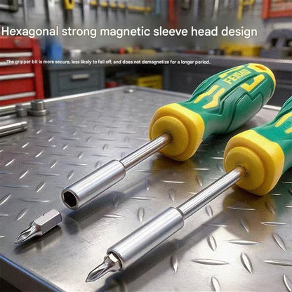 Green and Yellow 11-Piece Magnetic Screwdriver Bit Set - Chrome Vanadium Steel Bits, Ergonomic Handle, 7mm Hex Shank - Multi-Purpose DIY Tool Kit for Home, Auto Repair, Electronics