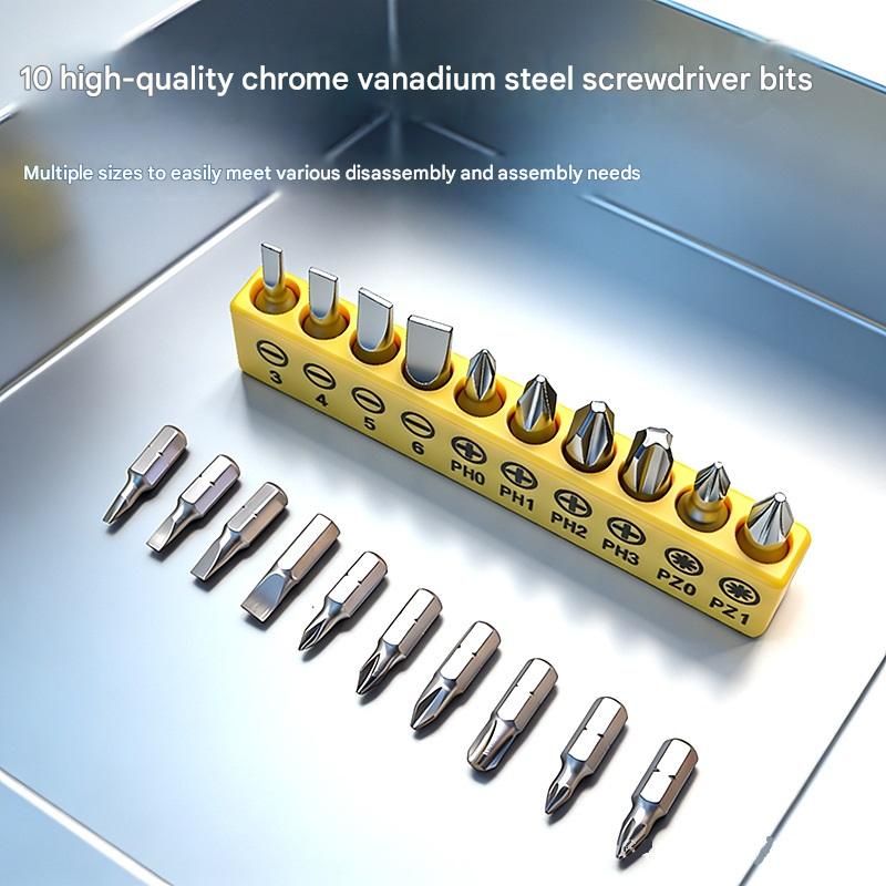 Green and Yellow 11-Piece Magnetic Screwdriver Bit Set - Chrome Vanadium Steel Bits, Ergonomic Handle, 7mm Hex Shank - Multi-Purpose DIY Tool Kit for Home, Auto Repair, Electronics