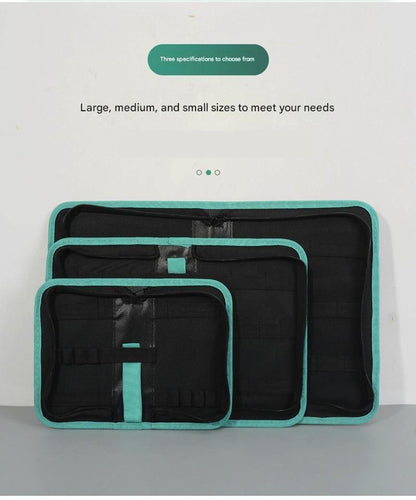 Medium Size Black Multi-Purpose Canvas Tool Bag - Durable Oxford Fabric with Zippered Compartments - Professional Organizer for Mechanics, Electricians, DIY Enthusiasts