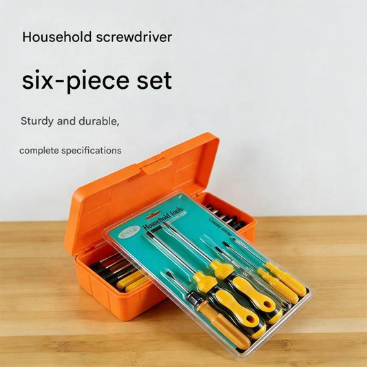 Yellow 6-Piece Household Screwdriver Set – Carbon Steel Tips, Plastic Shafts, Includes Voltage Tester – Durable & Ergonomic DIY Repair Kit for Home Use