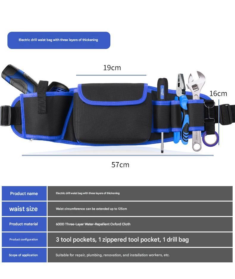 Blue Professional Oxford Cloth Tool Waist Bag –Tool Belt, Multifunctional Work Belt, Men's Robust, Adjustable Tool Belt - Heavy-Duty 600D Waterproof for Electricians, Mechanics & Construction Workers