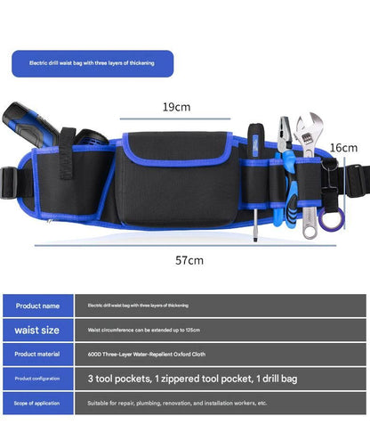 Blue Professional Oxford Cloth Tool Waist Bag –Tool Belt, Multifunctional Work Belt, Men's Robust, Adjustable Tool Belt - Heavy-Duty 600D Waterproof for Electricians, Mechanics & Construction Workers