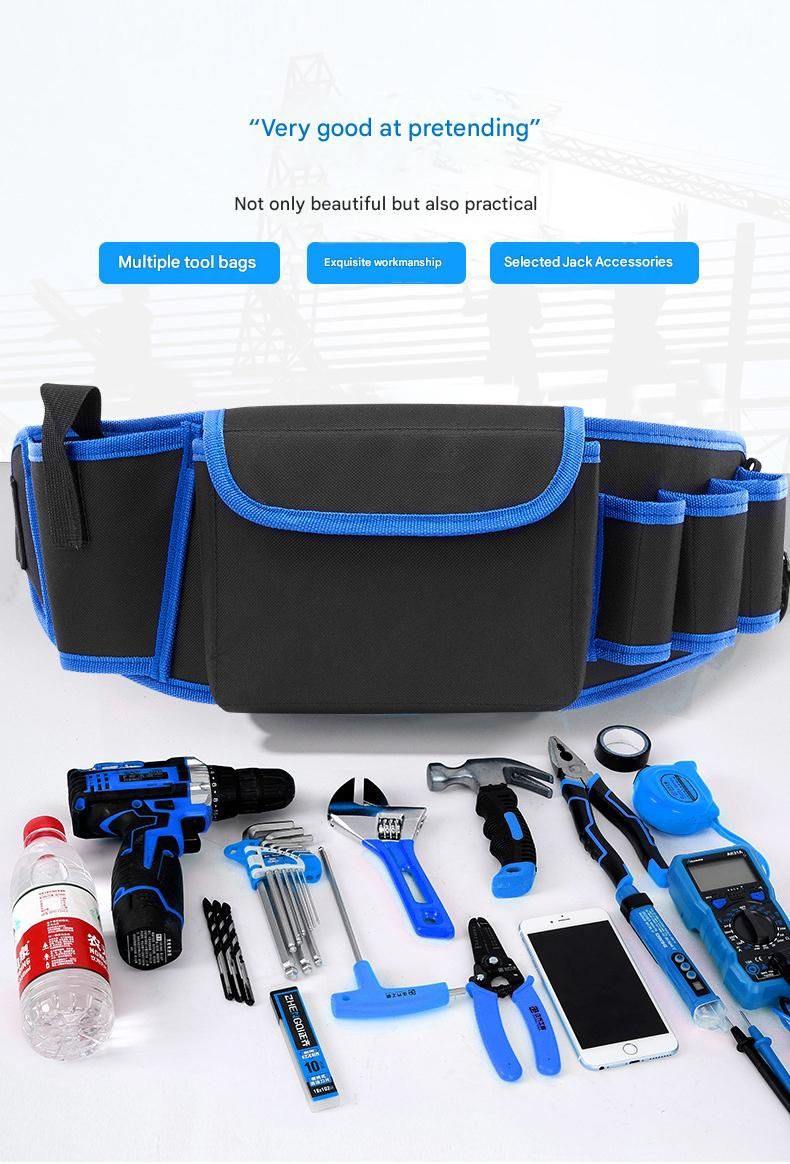 Blue Professional Oxford Cloth Tool Waist Bag –Tool Belt, Multifunctional Work Belt, Men's Robust, Adjustable Tool Belt - Heavy-Duty 600D Waterproof for Electricians, Mechanics & Construction Workers