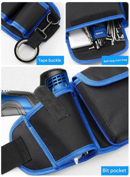 Blue Professional Oxford Cloth Tool Waist Bag –Tool Belt, Multifunctional Work Belt, Men's Robust, Adjustable Tool Belt - Heavy-Duty 600D Waterproof for Electricians, Mechanics & Construction Workers