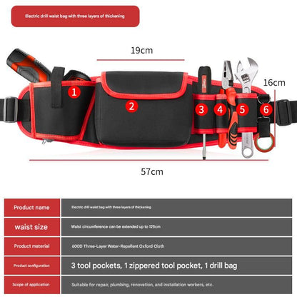 Red Professional Oxford Cloth Tool Waist Bag –Tool Belt, Multifunctional Work Belt, Men's Robust, Adjustable Tool Belt - Heavy-Duty 600D Waterproof for Electricians, Mechanics & Construction Workers
