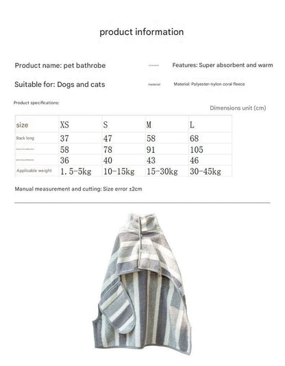 Grey and White XS Size Super Absorbent Dog Bathrobe – Quick-Dry Coral Fleece Pet Towel with Snaps & Adjustable Belly Strap | Wearable Drying Coat for Small Medium Large Dogs & Cats After Bath, Swim, Rain