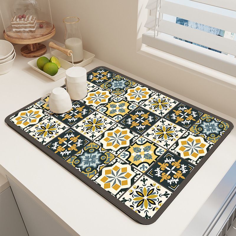 Diatom Mud Kitchen Counter Mat - Quick Dry Absorbent Non-Slip Draining Pad for Sink Benchtop 50cm x 80cm(Sunset over the Green Hills)