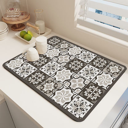 Diatom Mud Kitchen Counter Mat - Quick Dry Absorbent Non-Slip Draining Pad for Sink Benchtop 50cm x 80cm(Elegant silent films)