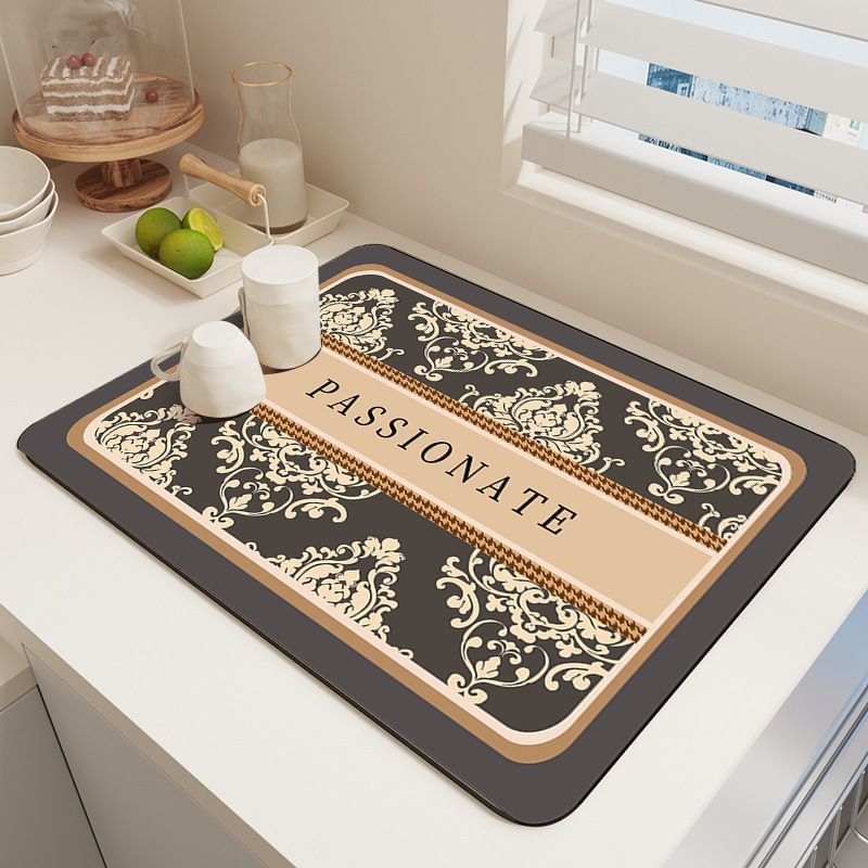 Diatom Mud Kitchen Counter Mat - Quick Dry Absorbent Non-Slip Draining Pad for Sink Benchtop 50cm x 80cm(Deep affection)