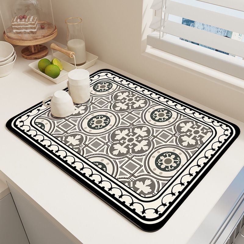 Diatom Mud Kitchen Counter Mat - Quick Dry Absorbent Non-Slip Draining Pad for Sink Benchtop 50cm x 80cm(Intricate and vintagee)