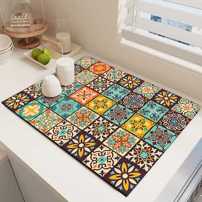Diatom Mud Kitchen Counter Mat - Quick Dry Absorbent Non-Slip Draining Pad for Sink Benchtop 50cm x 80cm(Shadows on the Lattice Window)