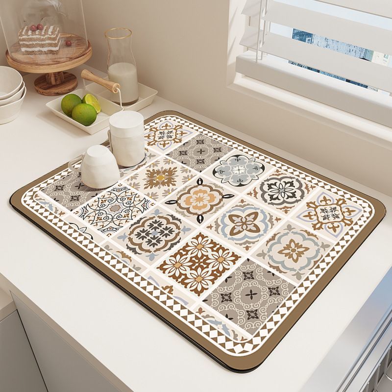 Diatom Mud Kitchen Counter Mat - Quick Dry Absorbent Non-Slip Draining Pad for Sink Benchtop 50cm x 80cm(entwined branches)
