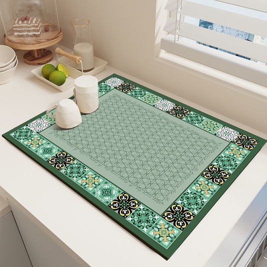 Diatom Mud Kitchen Counter Mat - Quick Dry Absorbent Non-Slip Draining Pad for Sink Benchtop 50cm x 80cm(Moss-covered stone steps)