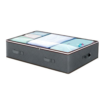 Grey Under Bed Storage Bag - Foldable Underbed Organiser with Clear Window and Handles for Blankets Clothes
