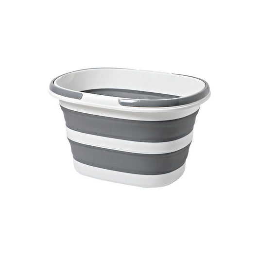 Grey Foldable Collapsible Bucket - 16L Portable Space Saving Basin for Laundry Cleaning Outdoor Use