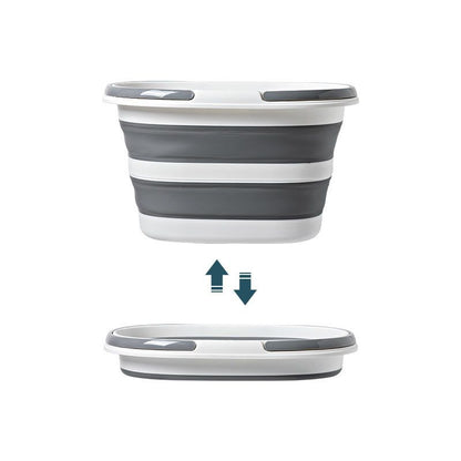 Grey Foldable Collapsible Bucket - 16L Portable Space Saving Basin for Laundry Cleaning Outdoor Use
