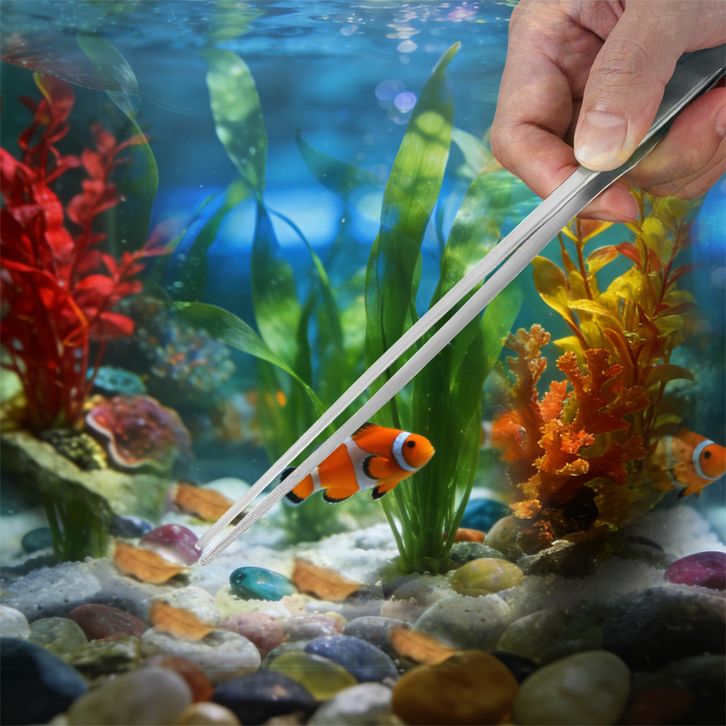 Silver Stainless Steel Aquarium Cleaning Tool Kit - 5 Piece Fish Tank Maintenance Set with Tweezers Scissors Algae Scraper Spatula