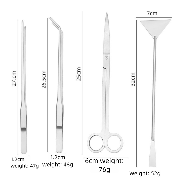 Silver Stainless Steel Aquarium Cleaning Tool Kit - 5 Piece Fish Tank Maintenance Set with Tweezers Scissors Algae Scraper Spatula