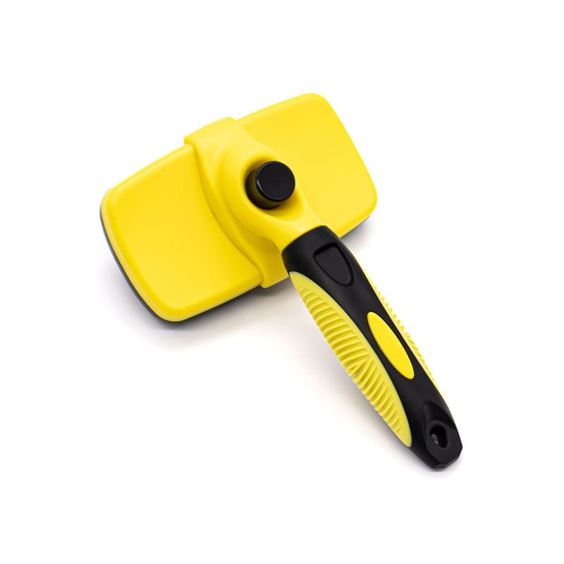 Yellow Pet Grooming Brush - Large Self-Cleaning Deshedding Tool for Cats and Dogs
