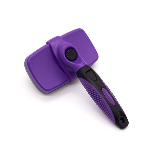 Purple Pet Grooming Brush - Large Self-Cleaning Deshedding Tool for Cats and Dogs