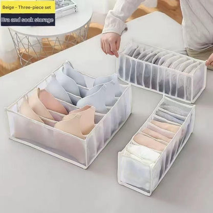 White Drawer Underwear Organiser Set - 3 Piece Mesh Storage Boxes for Bras Underwear Socks