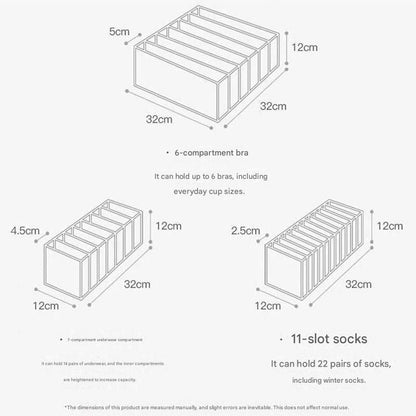 White Drawer Underwear Organiser Set - 3 Piece Mesh Storage Boxes for Bras Underwear Socks