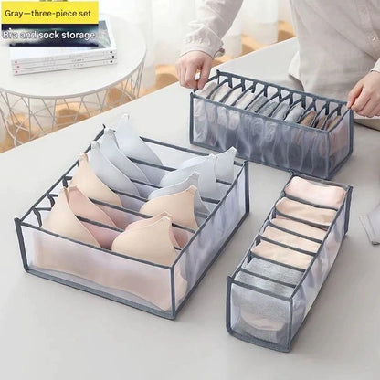 Grey Drawer Underwear Organiser Set - 3 Piece Mesh Storage Boxes for Bras Underwear Socks