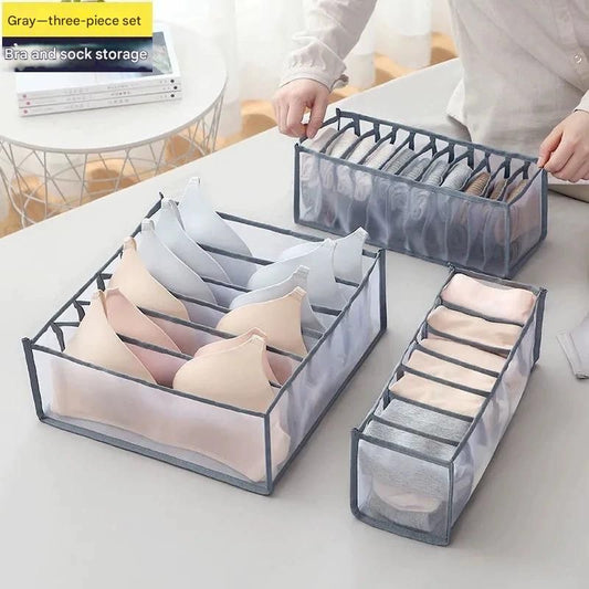 Grey Drawer Underwear Organiser Set - 3 Piece Mesh Storage Boxes for Bras Underwear Socks