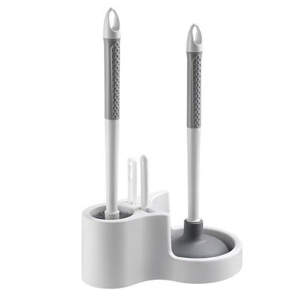Toilet Cleaning Tool Set - 4 in 1 Bathroom Plunger and Brush Kit with Wall Mount Holder