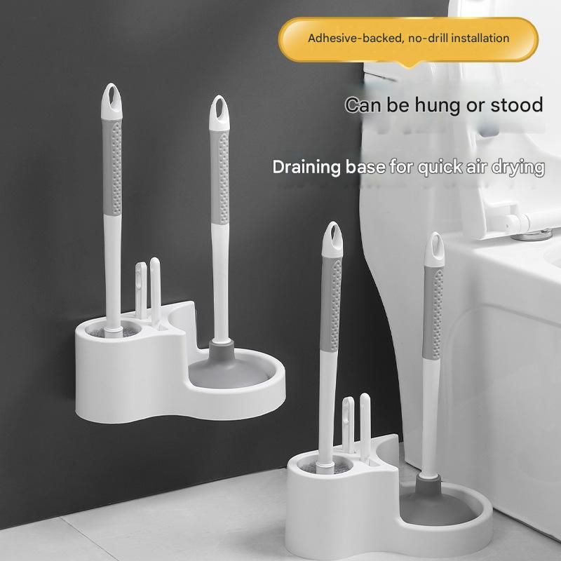 Toilet Cleaning Tool Set - 4 in 1 Bathroom Plunger and Brush Kit with Wall Mount Holder