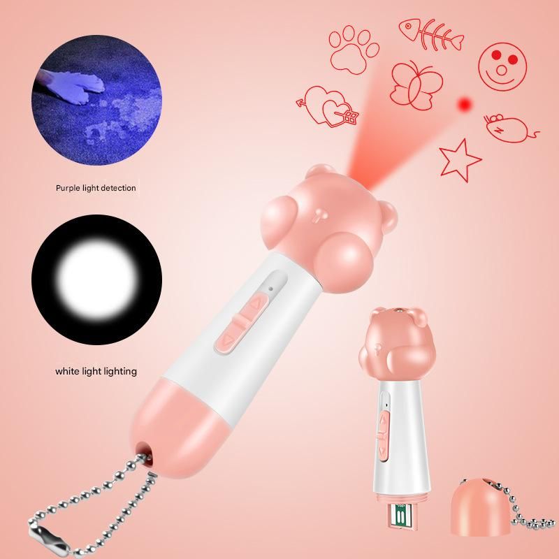 Pink Bear Laser Cat Toy Set - 2 Piece USB Rechargeable Multi Pattern Laser Pointer with UV and White Light for Cats