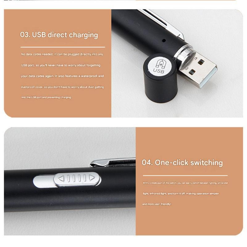 Grey and black Metal Laser Cat Toy Pen Set - 2 Piece USB Rechargeable 3-in-1 Laser Pointer with UV Light and LED Torch in Gift Tin Box